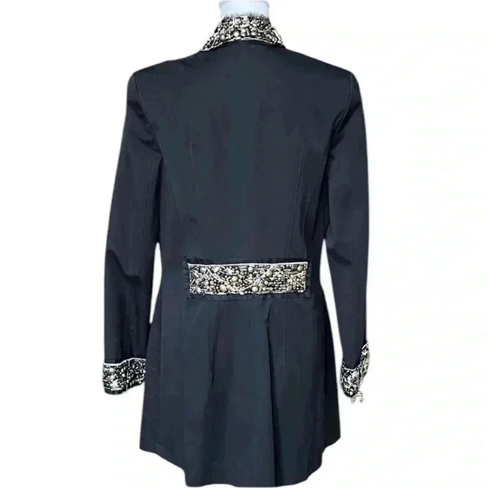 V Christina Vintage black long jacket. Size Large. Snap closure jeweled in gold - Picture 3 of 16